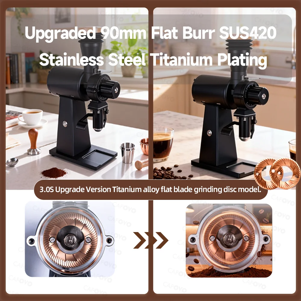 CAFOVO G290F Straight Drop Cof - đánh giá và giá Coffee Grinder Burr Flat